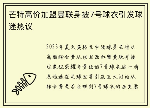 芒特高价加盟曼联身披7号球衣引发球迷热议